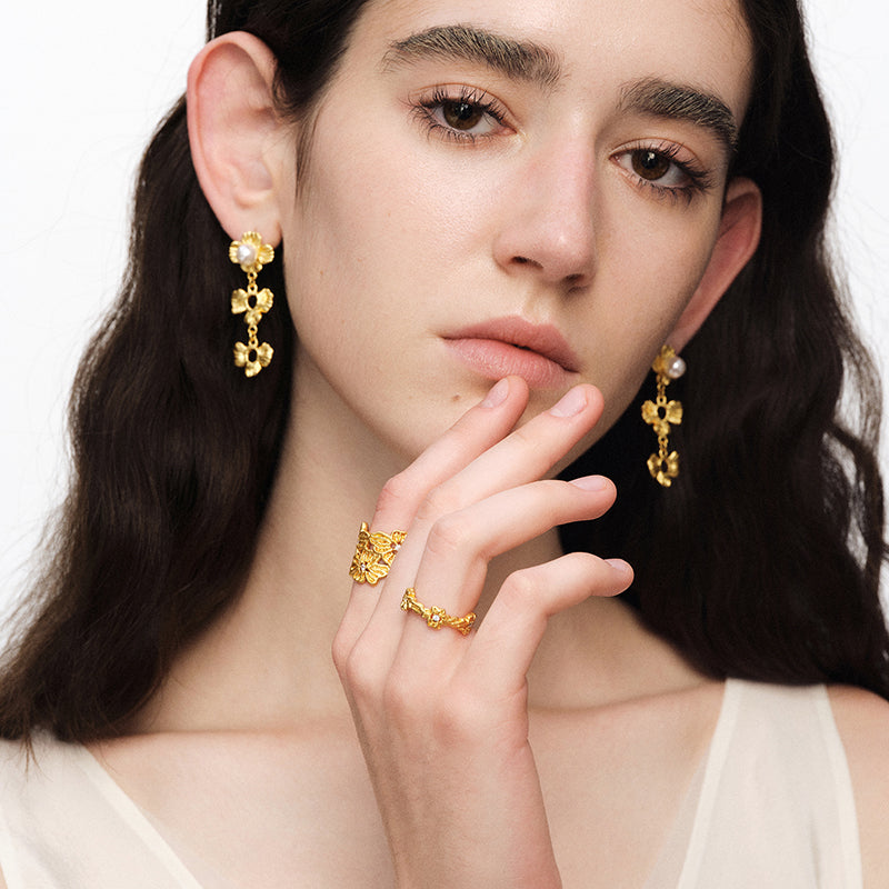 OINICIO NanKe Gold Lace Blossom Ring 15#