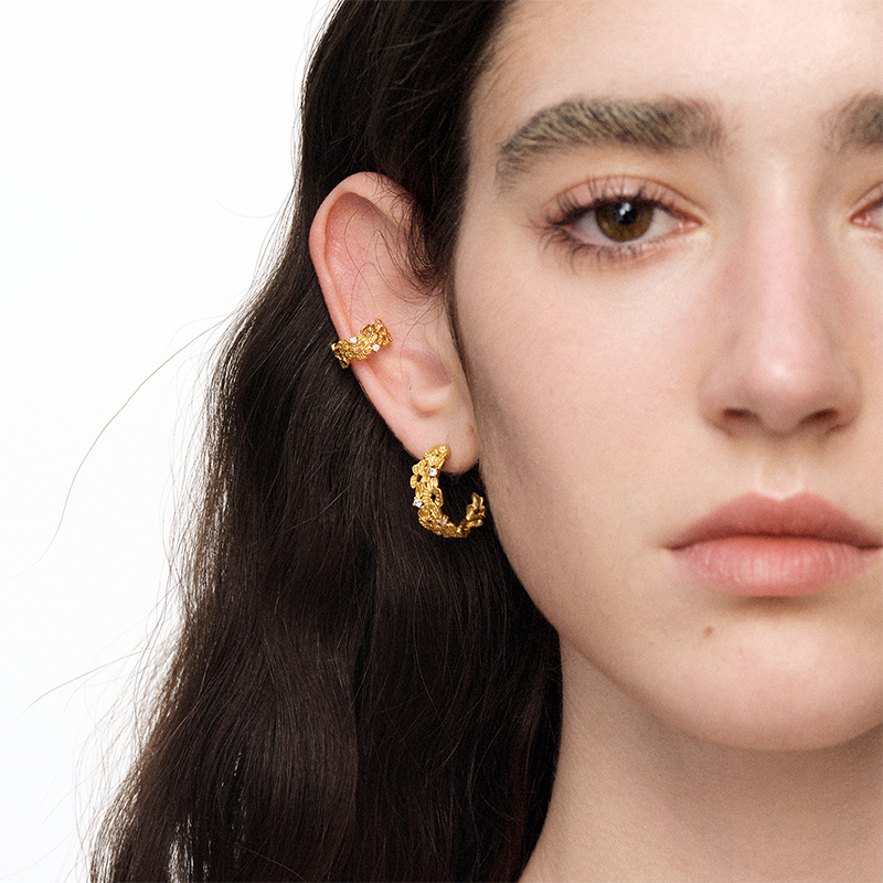 OINICIO NanKe Gold Lace Blossom Clip-On Earrings