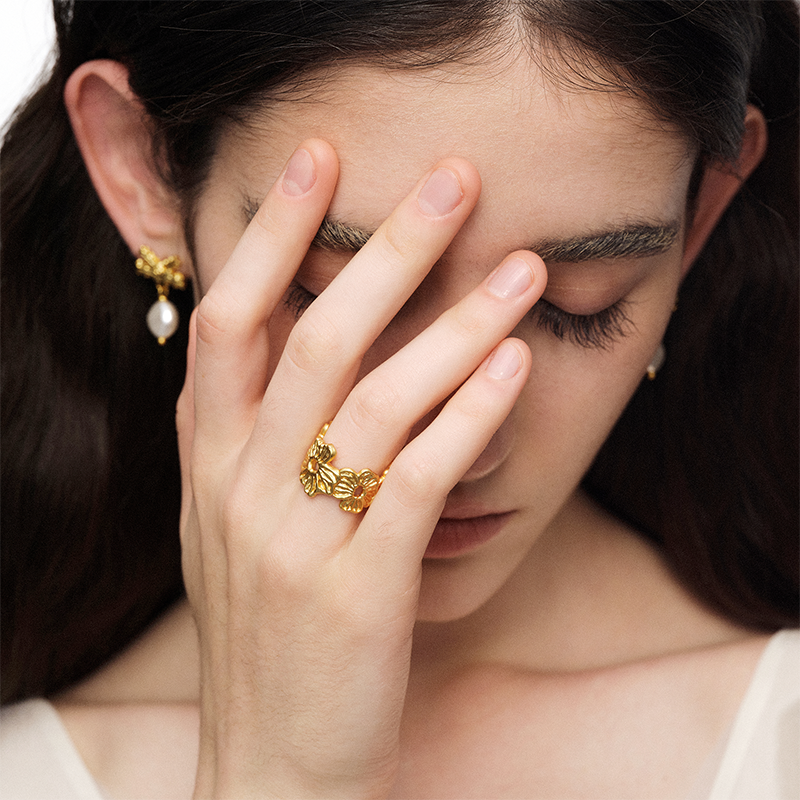 OINICIO NanKe Gold Lace Flower Ring 15#
