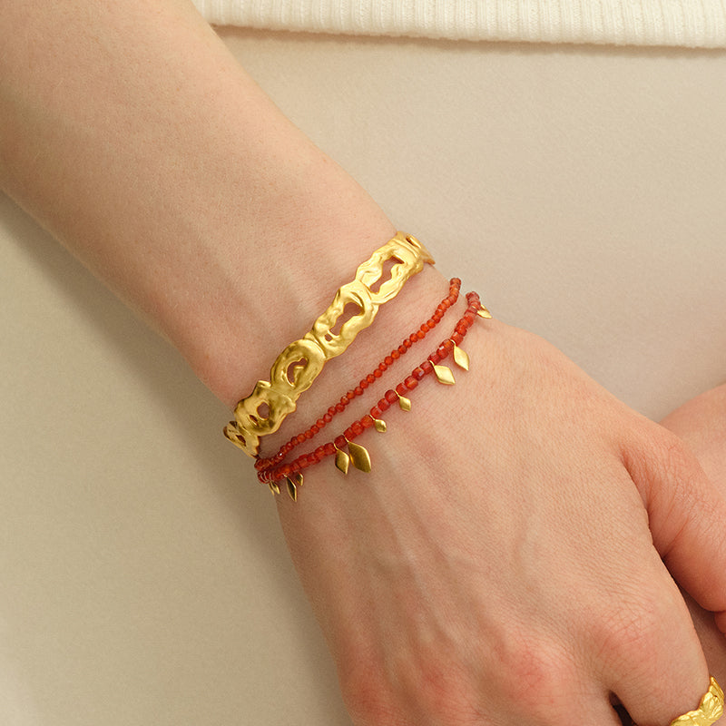 OINICIO Seed Gilt Leaf Red Agate Double-Layer Chain Bracelet
