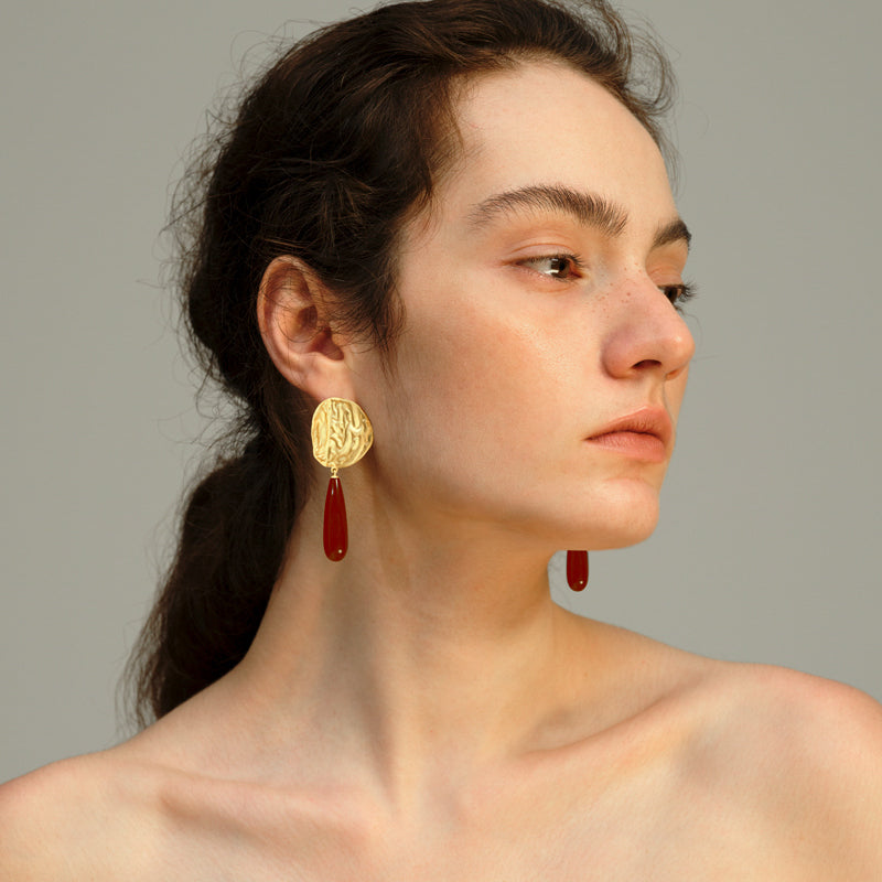 OINICIO Moonquake Red Agate Teardrop Earrings