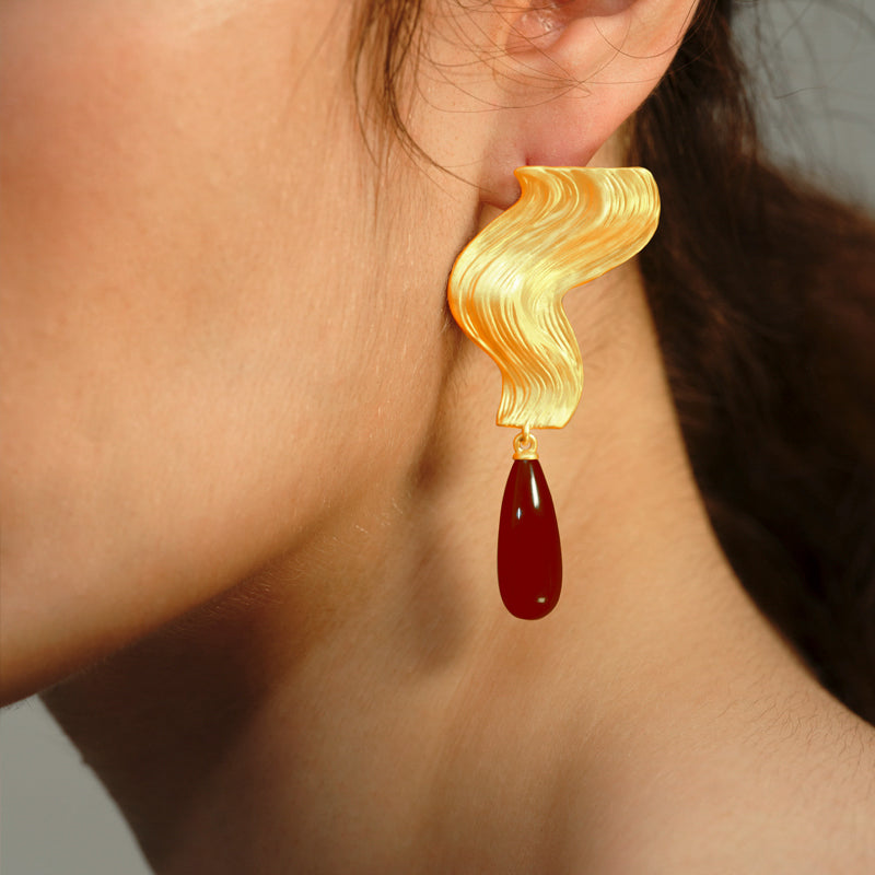 OINICIO Moonquake Red Agate Teardrop Earrings