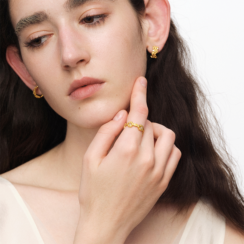 OINICIO NanKe Gold Lace Floral Ring 15#