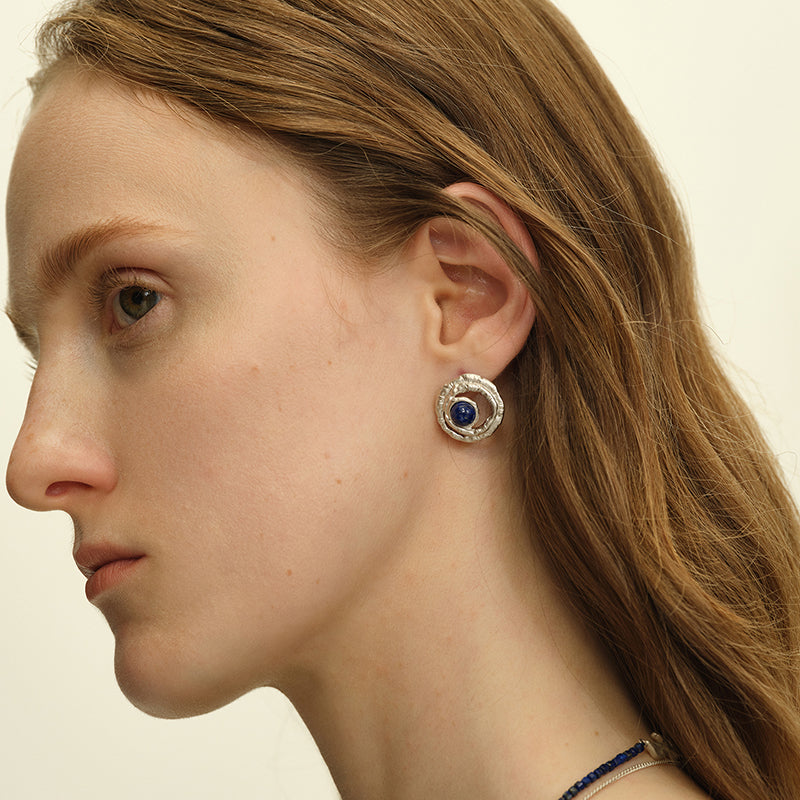 OINICIO Gold Curled Fern Gemstone Stud Earrings