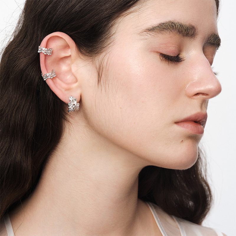 OINICIO NanKe Silver Lace Blossom Clip-On Earrings