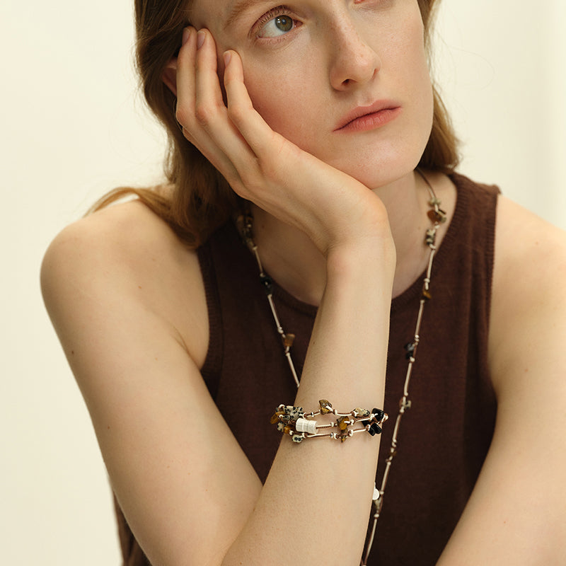 OINICIO Seed Fortune Wheel Natural Stone Cord Bracelet