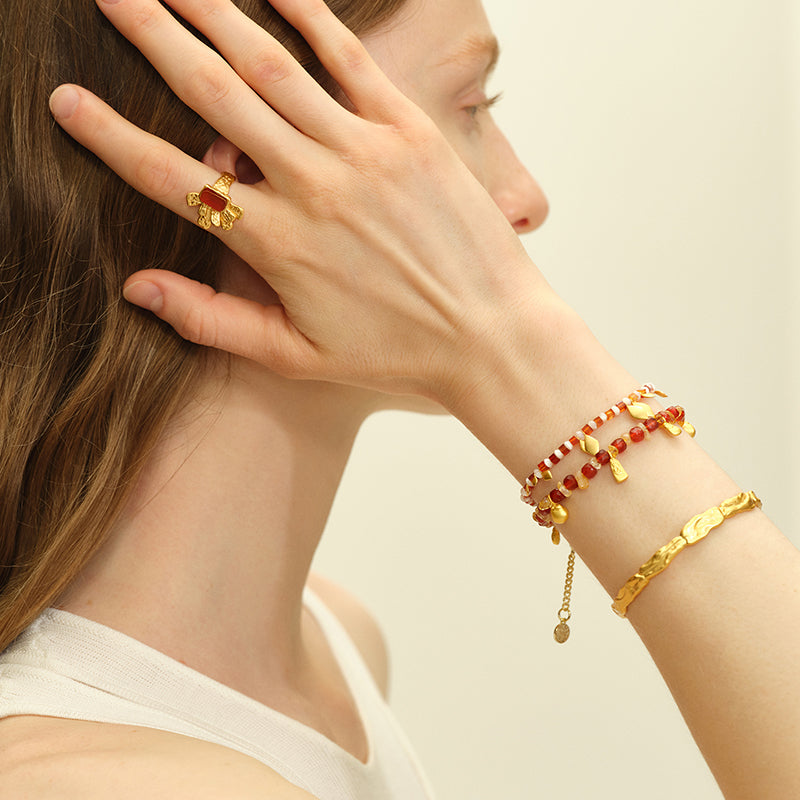 OINICIO Seed Maize Gemstone Beaded Red Bracelet