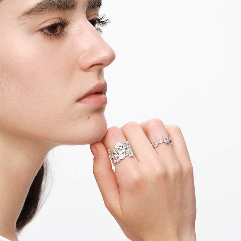 OINICIO NanKe Silver Lace Floral Ring 15#