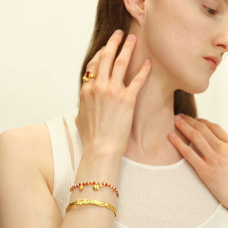 OINICIO Seed Leaf Red Gemstone Beaded Bracelet