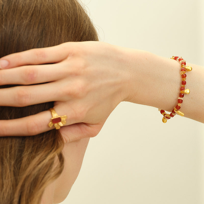 OINICIO Seed Maize Gemstone Beaded Red Bracelet