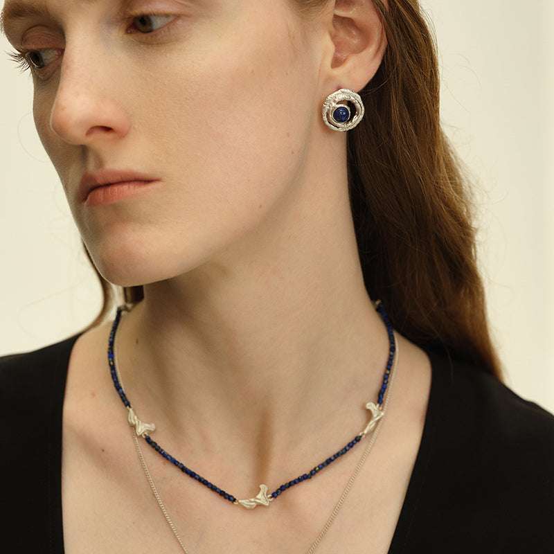 OINICIO Seed Petal Shadow Agate Beaded Silver Necklace