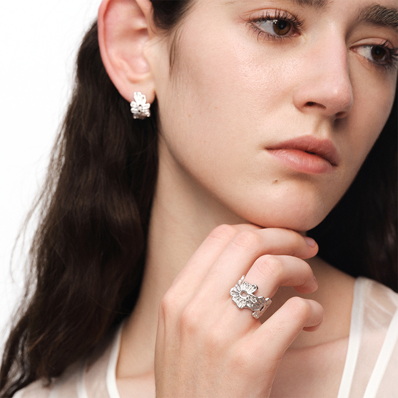 OINICIO NanKe Silver Lace Flower Ring 15#