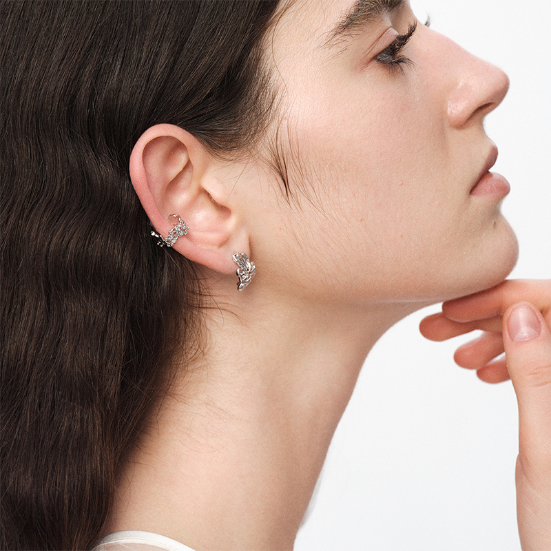 OINICIO NanKe Silver Lace Flower Stud Earrings