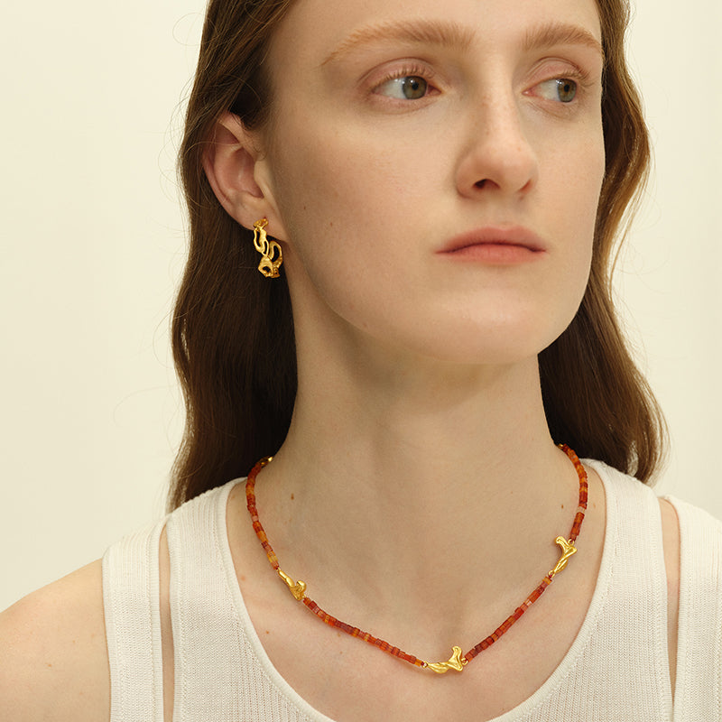 OINICIO Seed Veined Lightshadow Interlaced Gold Hoop Earrings