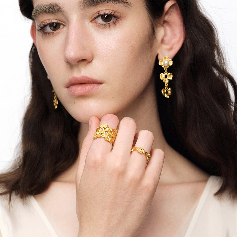 OINICIO NanKe Gold Lace Blossom Ring 15#