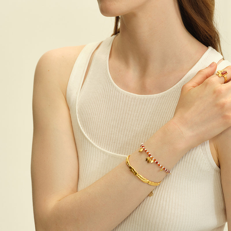 OINICIO Seed Leaf Red Gemstone Beaded Bracelet