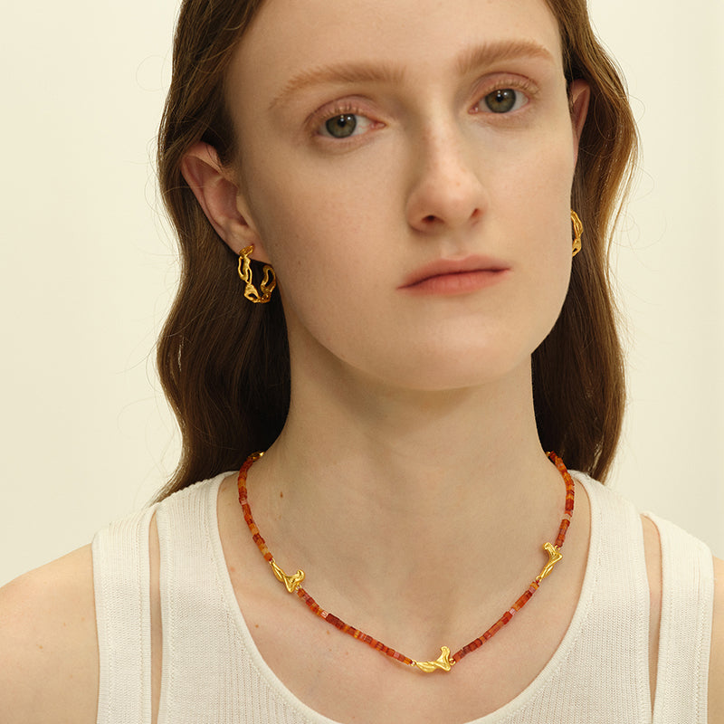 OINICIO Seed Veined Lightshadow Interlaced Gold Hoop Earrings