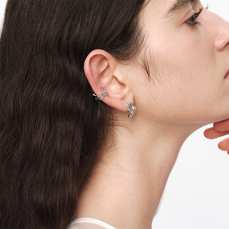 OINICIO NanKe Silver Lace Blossom Clip-On Earrings