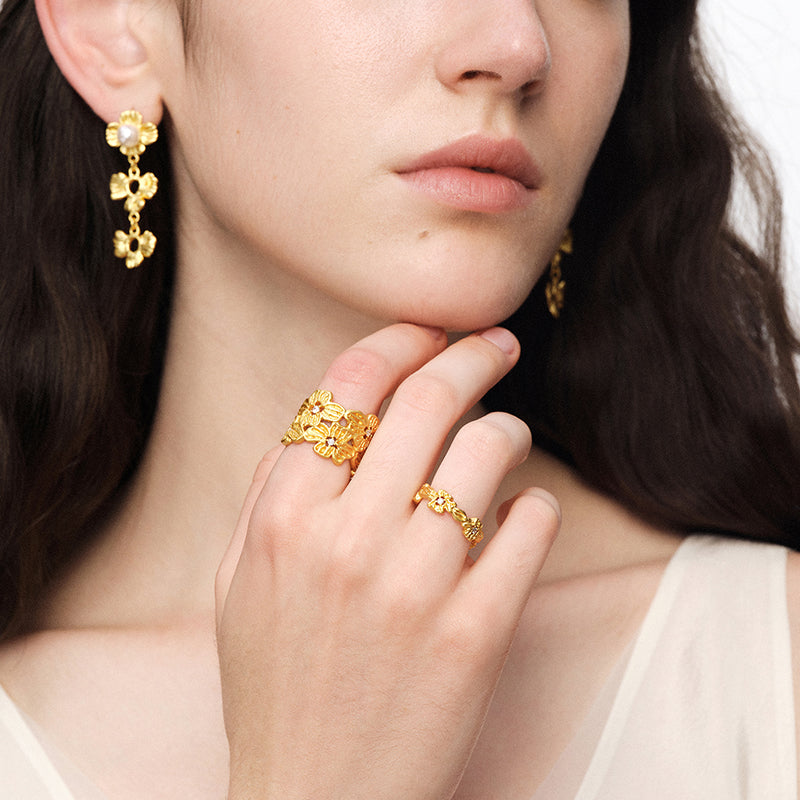 OINICIO NanKe Gold Lace Blossom Ring 15#