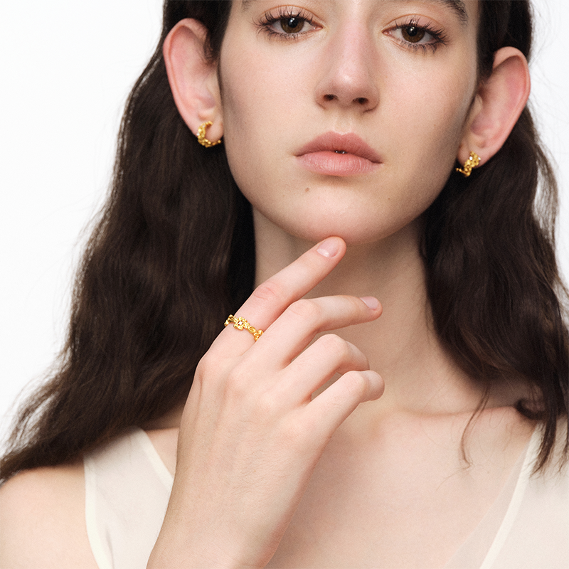 OINICIO NanKe Gold Lace Floral Ring 15#