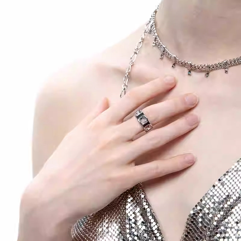 OINICIO Men's Sediment Hollow Plain Ring, Size 20#