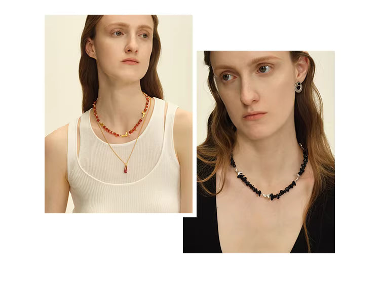 OINICIO Seed Petal Light Shadow Beaded Necklace, Red