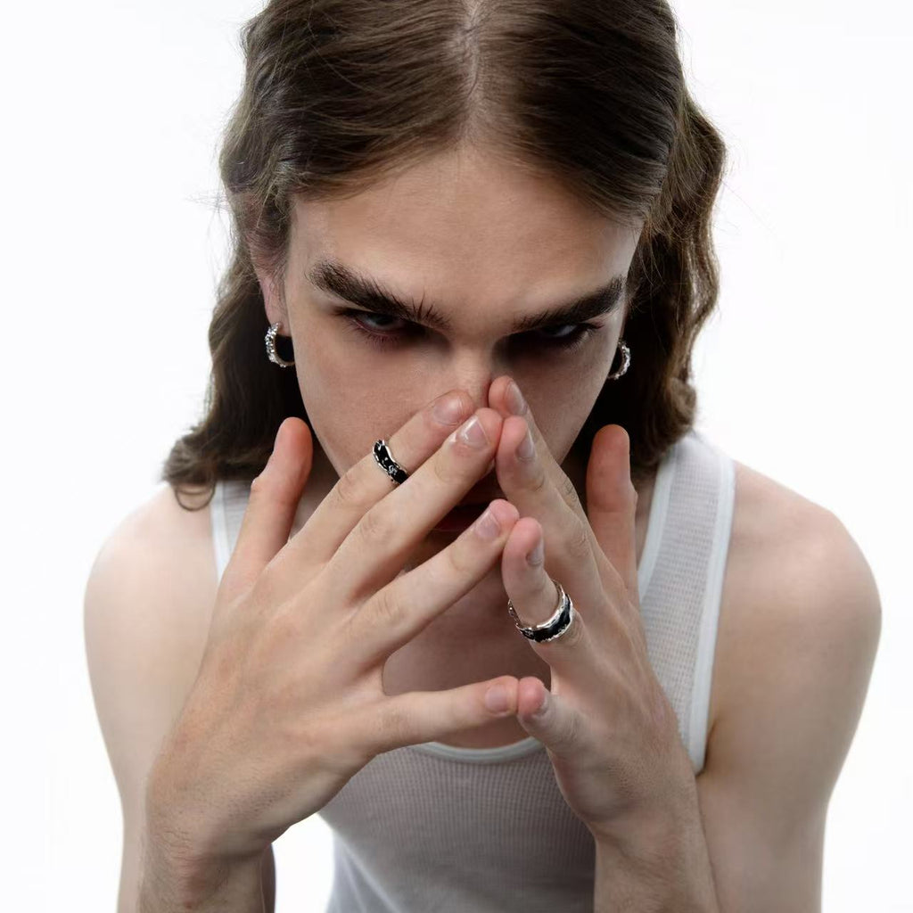 OINICIO Men's Sediment Black Wide Ring with Zirconia, Size 20#