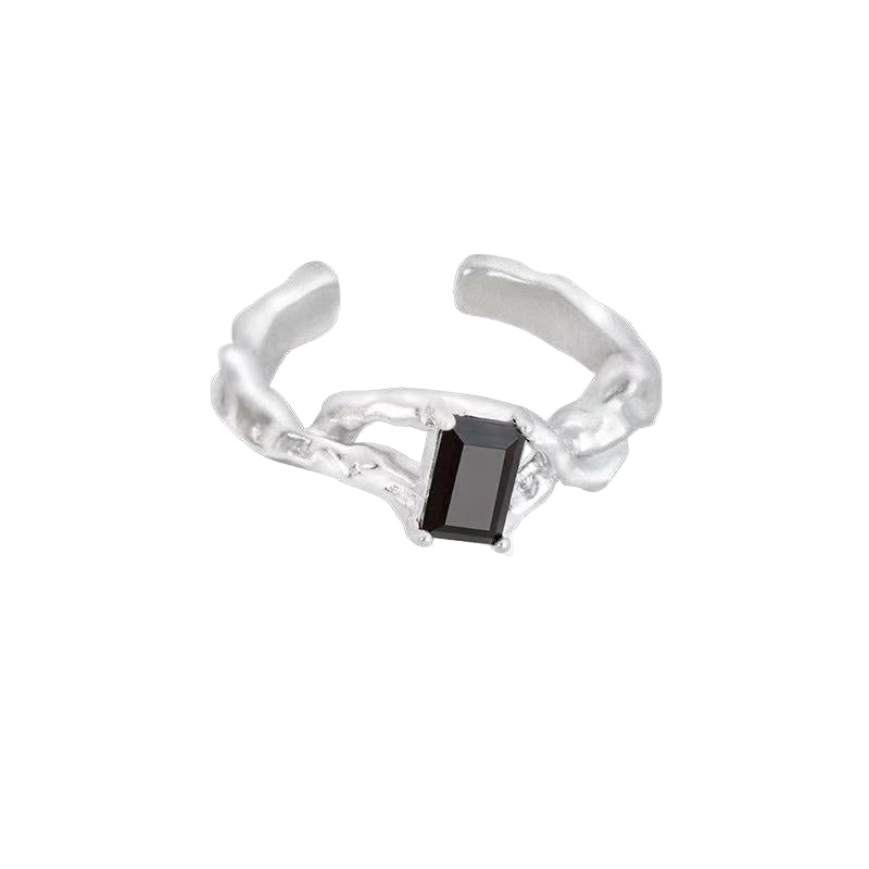 OINICIO Moonquake Black Agate Openwork Interlocking Ring