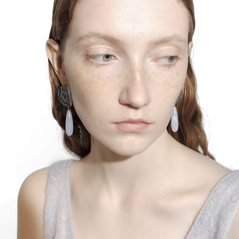 OINICIO Moonquake Blue Agate Teardrop Earrings