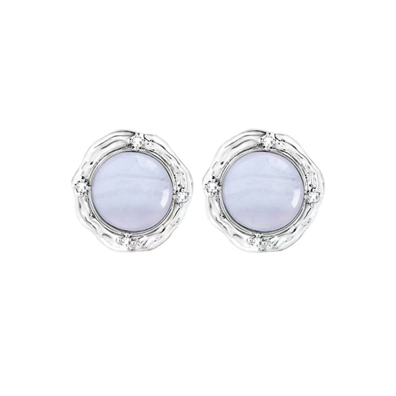 OINICIO Moonquake Blue Striped Agate Stud Earrings with White Zircon