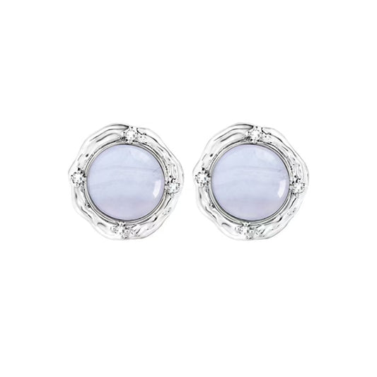 OINICIO Moonquake Blue Striped Agate Stud Earrings with White Zircon