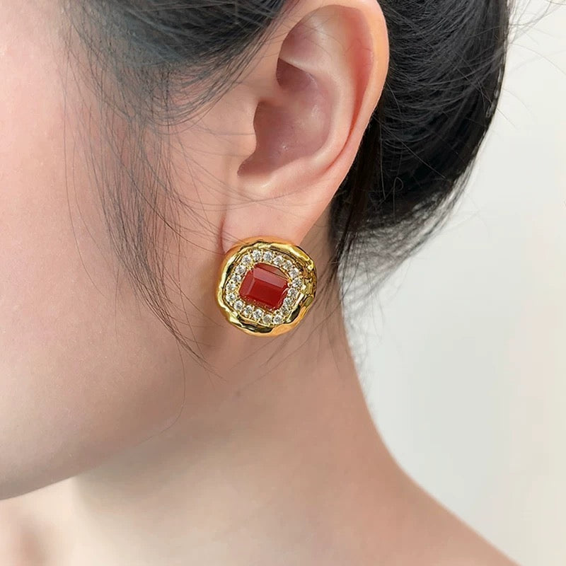 OINICIO Moonquake Princess-Cut Red Agate Stud Earrings