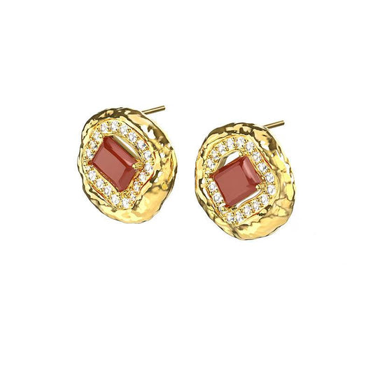 OINICIO Moonquake Princess-Cut Red Agate Stud Earrings