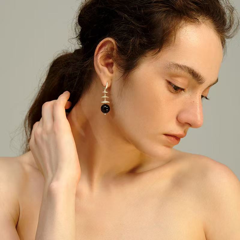 OINICIO Moonquake Black Agate Bell Earrings