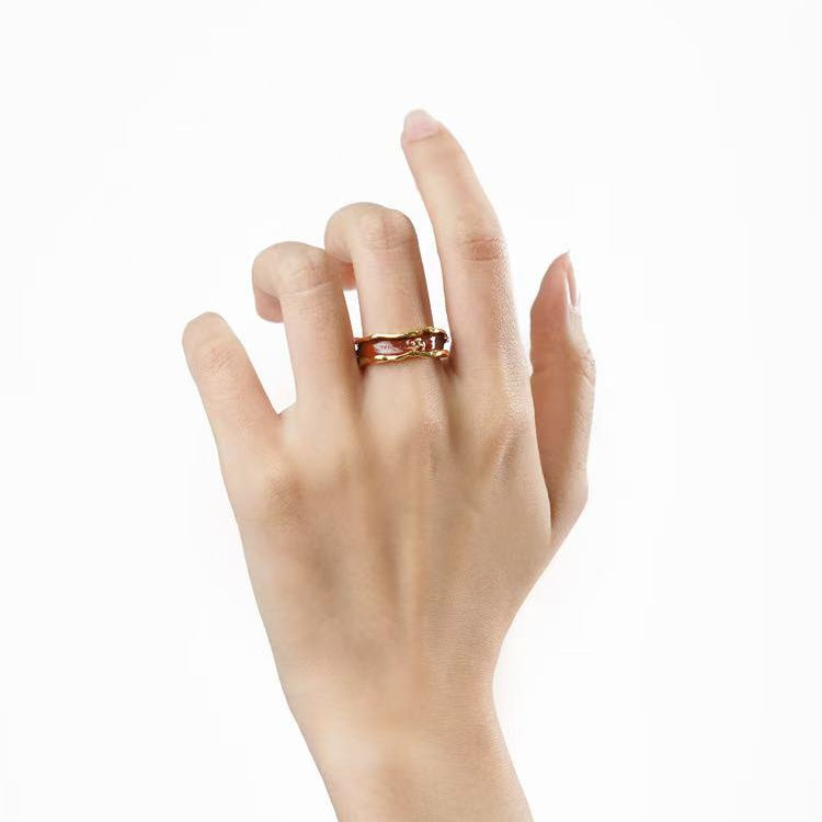 OINICIO Sediment Red Epoxy Resin Zircon Ring, Size 15#