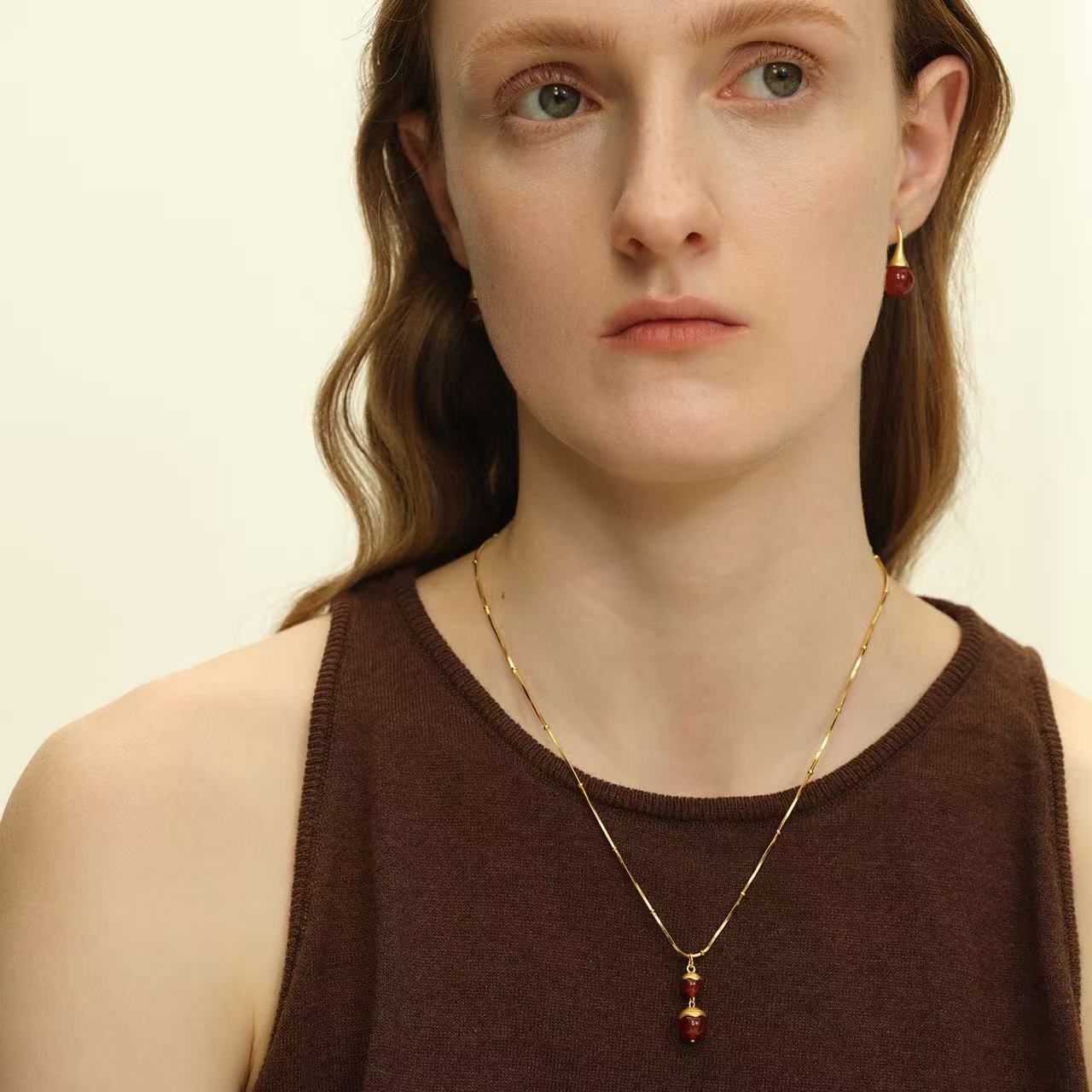 OINICIO Seed 925 Silver and Red Agate Hulu Necklace