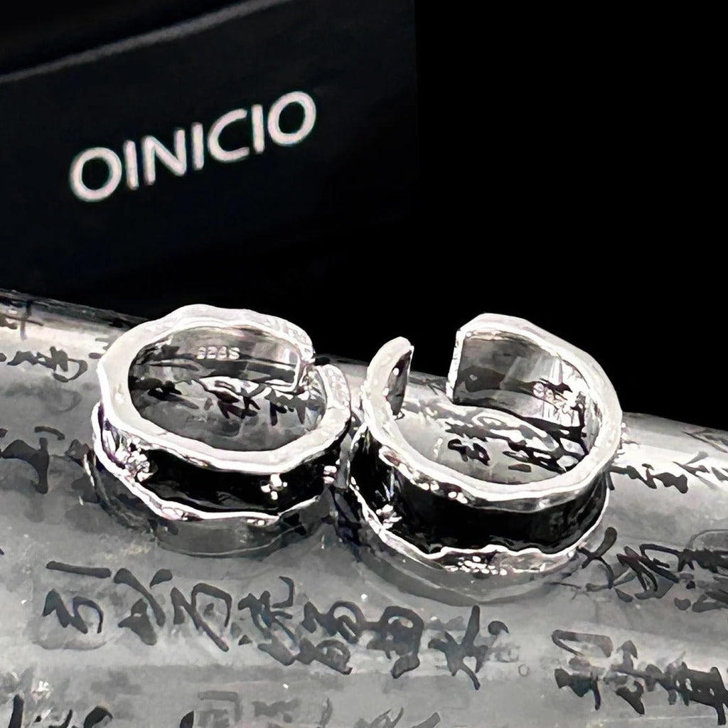 OINICIO Women's Sediment Black Resin Slim Ring with Zirconia, Size 15#