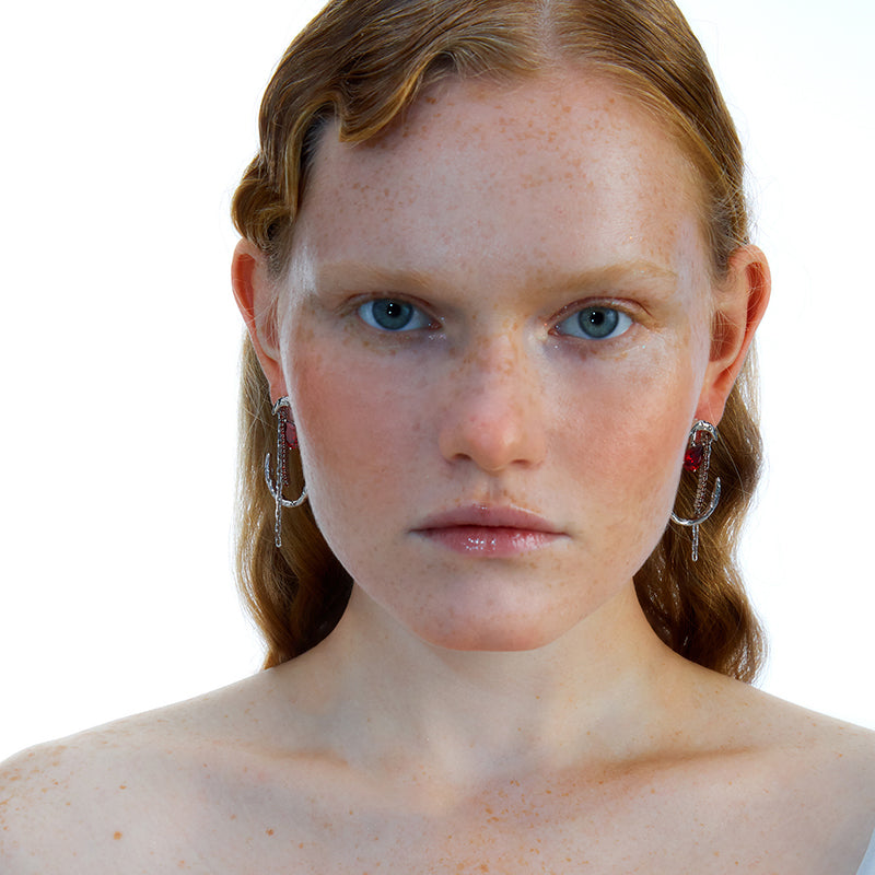 OINICIO ME Red Zircon Water Drop Tassel Earrings